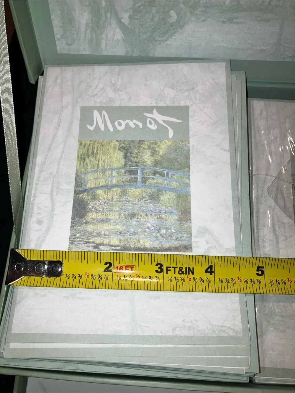 Vintage Monet Mint Green Mixed Stationery Box with Impressionist Artwork